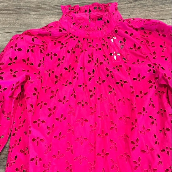 NWT! J. Crew Long Sleeve Ruffle Trim Pink Eyelet Dress Size Small - Picture 8 of 10